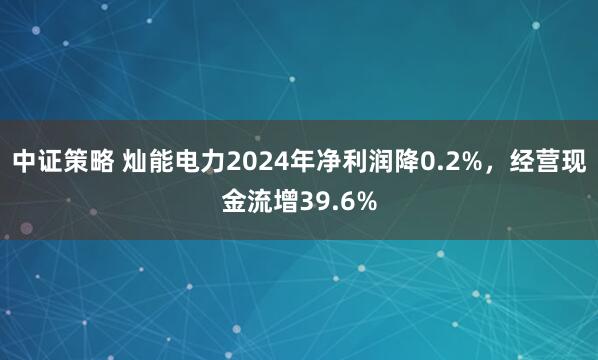 中证策略 灿能电力2024年净利润降0.2%，经营现金流增39.6%