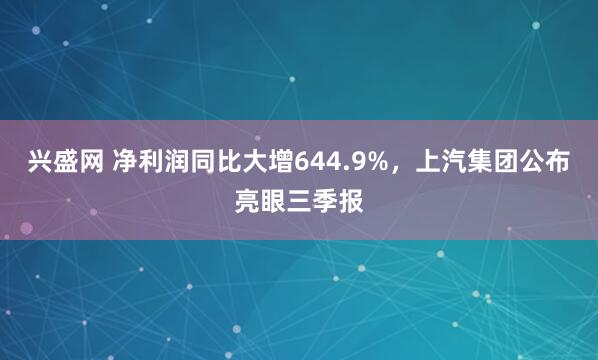 兴盛网 净利润同比大增644.9%，上汽集团公布亮眼三季报